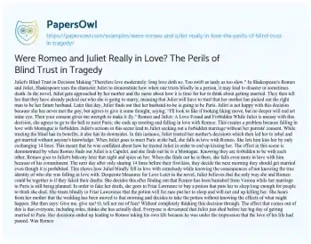 Essay on Were Romeo and Juliet Really in Love? the Perils of Blind Trust in Tragedy