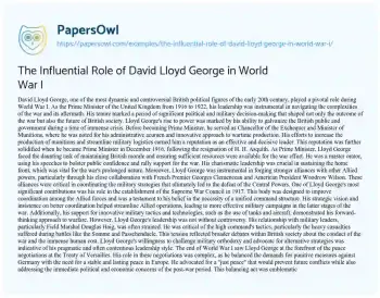 Essay on The Influential Role of David Lloyd George in World War i