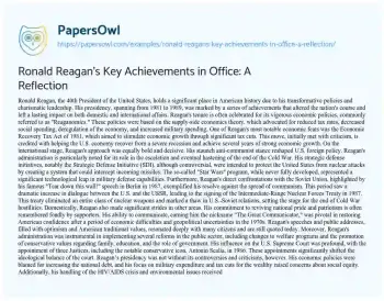 Essay on Ronald Reagan’s Key Achievements in Office: a Reflection