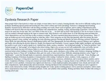 Essay on Dyslexia Research Paper