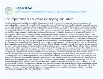 Essay on The Importance of Education in Shaping our Future