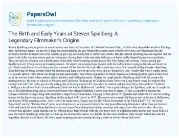 Essay on The Birth and Early Years of Steven Spielberg: a Legendary Filmmaker’s Origins