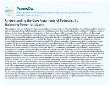 Essay on Understanding the Core Arguments of Federalist 51: Balancing Power for Liberty