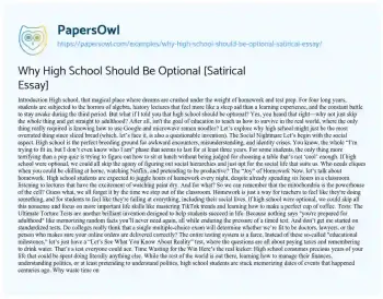 Essay on Why High School should be Optional [Satirical Essay]