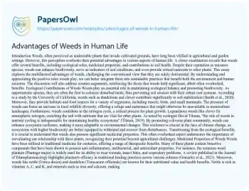 Essay on Advantages of Weeds in Human Life