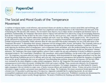 Essay on The Social and Moral Goals of the Temperance Movement