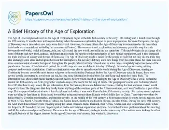 Essay on A Brief History of the Age of Exploration