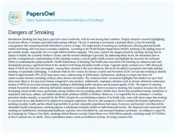 Essay on Dangers of Smoking