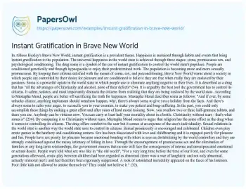 Essay on Instant Gratification in Brave New World