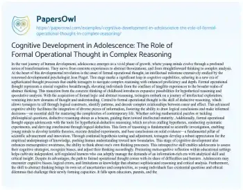 Essay on Cognitive Development in Adolescence: the Role of Formal Operational Thought in Complex Reasoning