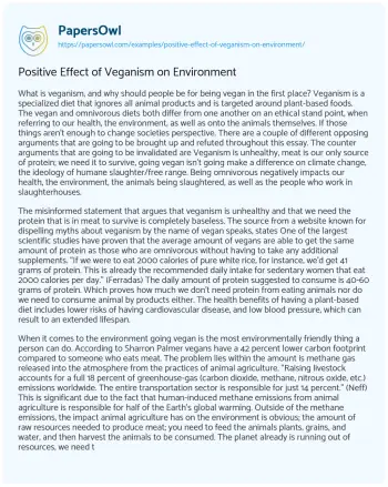 Essay on Positive Effect of Veganism on Environment