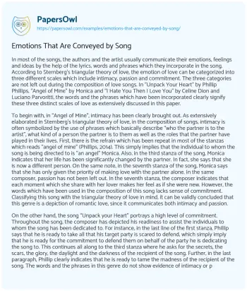 Essay on Emotions that are Conveyed by Song