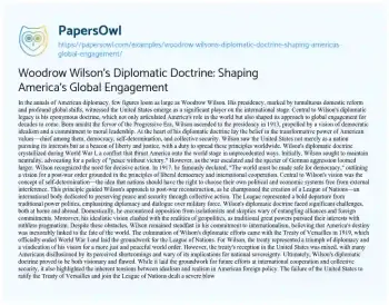 Essay on Woodrow Wilson’s Diplomatic Doctrine: Shaping America’s Global Engagement