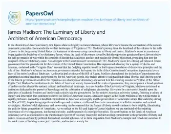 Essay on James Madison: the Luminary of Liberty and Architect of American Democracy