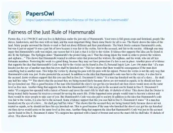 Essay on Fairness of the Just Rule of Hammurabi