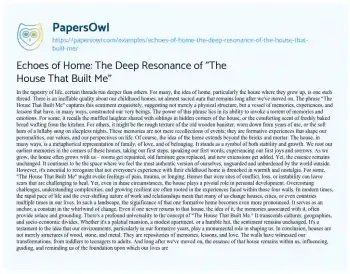 Essay on Echoes of Home: the Deep Resonance of “The House that Built Me”