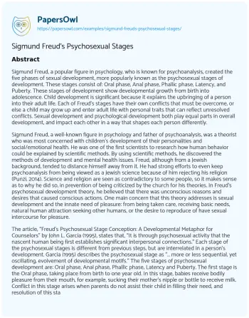 Essay on Sigmund Freud’s Psychosexual Stages