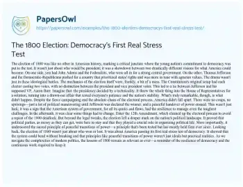 Essay on The 1800 Election: Democracy’s First Real Stress Test