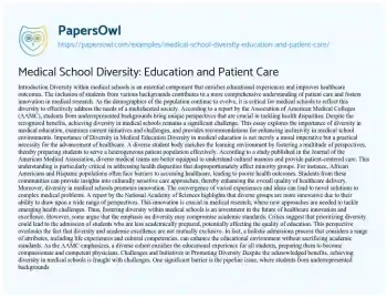 Essay on Medical School Diversity: Education and Patient Care