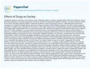 Essay on Effects of Drugs on Society