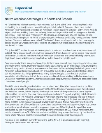 Essay on Native American Stereotypes in Sports and Schools