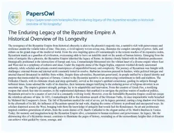 Essay on The Enduring Legacy of the Byzantine Empire: a Historical Overview of its Longevity