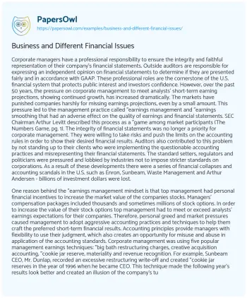 Essay on Business and Different Financial Issues