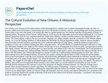 Essay on The Cultural Evolution of New Orleans: a Historical Perspective