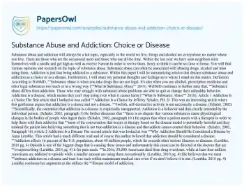 Essay on Substance Abuse and Addiction: a Multifaceted Debate