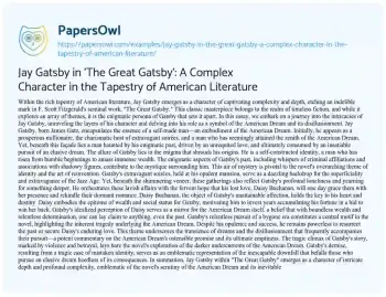 Essay on Jay Gatsby in ‘The Great Gatsby’: a Complex Character in the Tapestry of American Literature