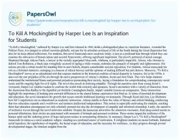 Essay on To Kill a Mockingbird by Harper Lee is an Inspiration for Students