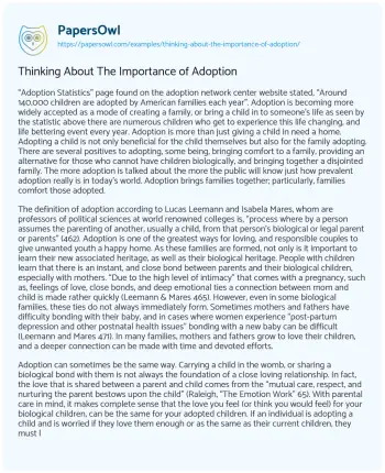 Essay on Adoption: Building Families and Transforming Lives