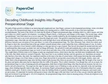 Essay on Decoding Childhood: Insights into Piaget’s Preoperational Stage