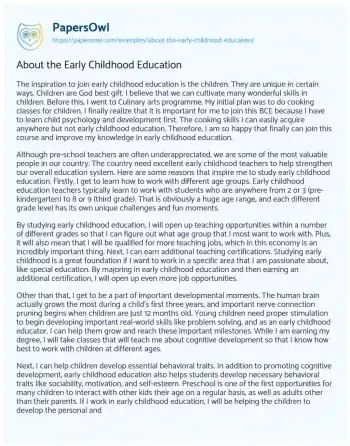 Essay on About the Early Childhood Education