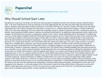 Essay on Why should School Start Later