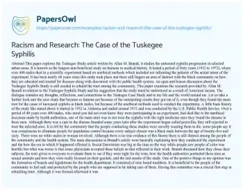 Essay on Racism and Research: the Case of the Tuskegee Syphilis