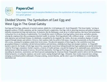 Essay on Divided Shores: the Symbolism of East Egg and West Egg in the Great Gatsby