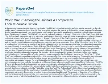 Essay on World War Z” Among the Undead: a Comparative Look at Zombie Fiction