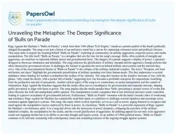 Essay on Unraveling the Metaphor: the Deeper Significance of ‘Bulls on Parade