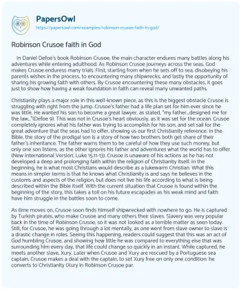 Essay on Robinson Crusoe Faith in God