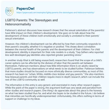 Essay on LGBTQ Parents: the Stereotypes and Heteronormativity