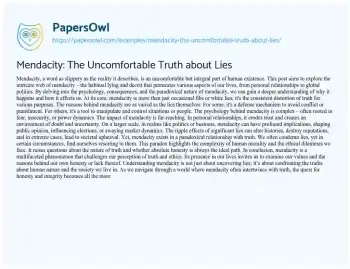 Essay on Mendacity: the Uncomfortable Truth about Lies