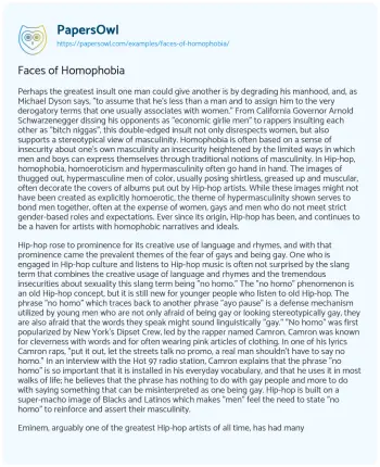 Essay on Faces of Homophobia