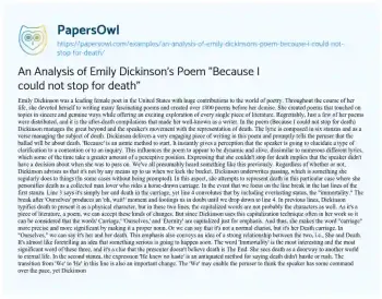 Essay on An Analysis of Emily Dickinson’s Poem “Because i could not Stop for Death”