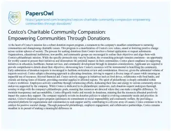 Essay on Costco’s Charitable Community Compassion: Empowering Communities through Donations