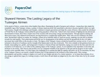 Essay on Skyward Heroes: the Lasting Legacy of the Tuskegee Airmen