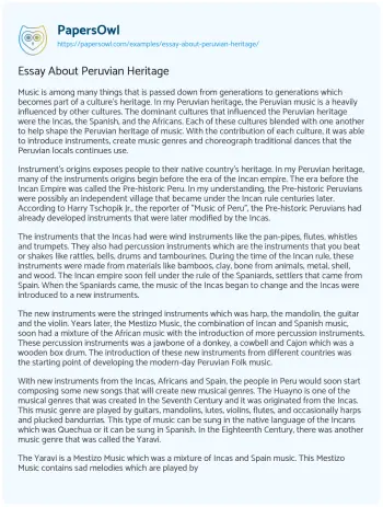 Essay on Essay about Peruvian Heritage