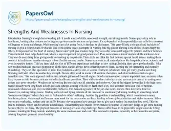 Essay on Strengths and Weaknesses in Nursing