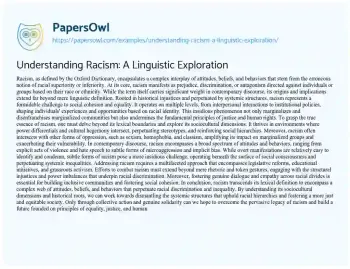 Essay on Understanding Racism: a Linguistic Exploration