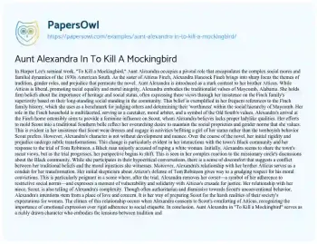 Essay on Aunt Alexandra in to Kill a Mockingbird